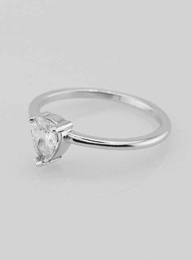 Bague Solitaire Goutte Argent et Zircon - T54 (pic 2)