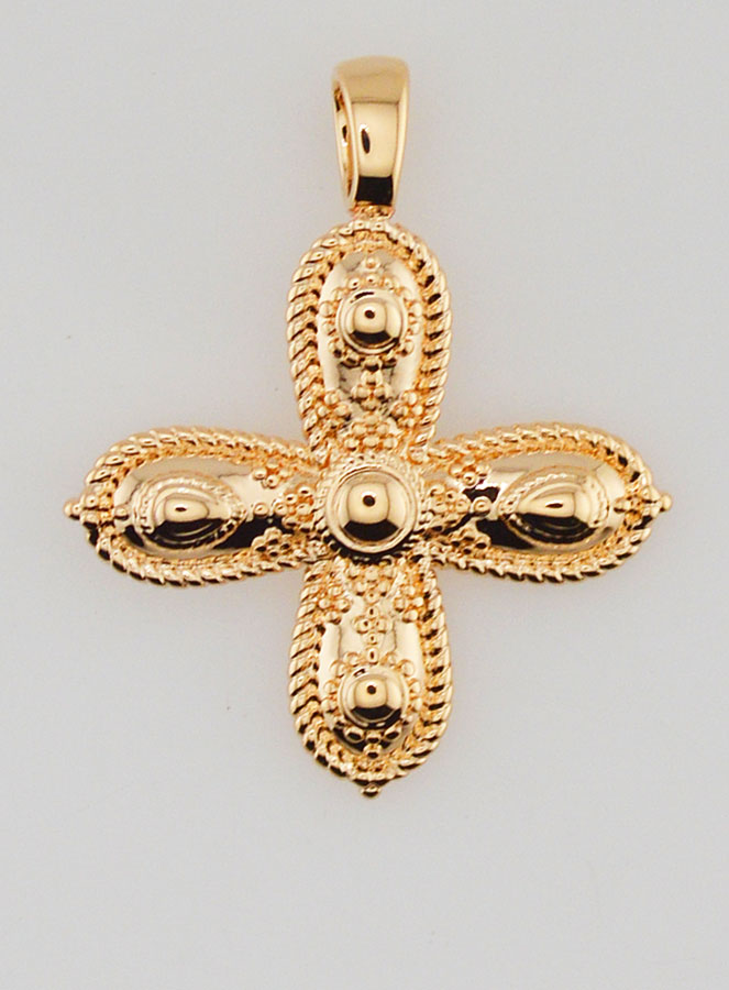 Pendentif Croix Carrée Relief Baroque - Plaqué Or (pic 1)