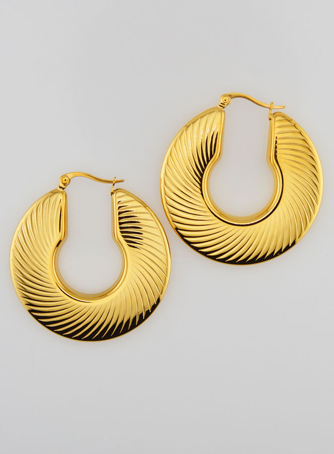 Boucles d'Oreilles Créoles Modernes Striées 4cm - Inox Or (pic 1)
