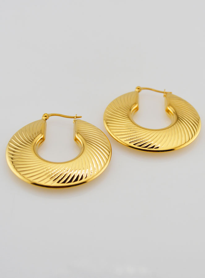 Boucles d'Oreilles Créoles Modernes Striées 4cm - Inox Or (pic 2)