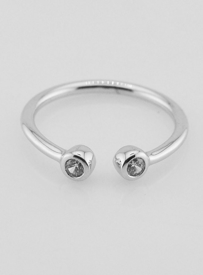 Bague Anneau Ouvert en Argent et Zircons - T54 (pic 1)