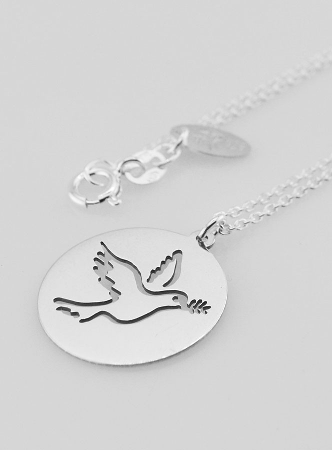 Collier Rétro Argent 925 - Pendentif Colombe Avec Cristaux Et Nacre - Occasion Très Bon état