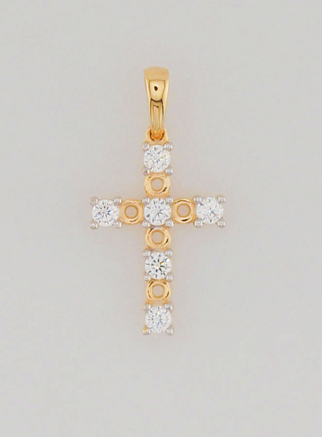 Pendentif Croix en Or 9k & Zirconiums - 15mm (pic 1)