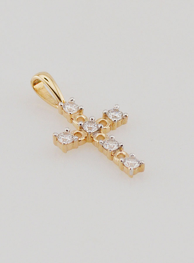 Pendentif Croix en Or 9k & Zirconiums - 15mm (pic 3)