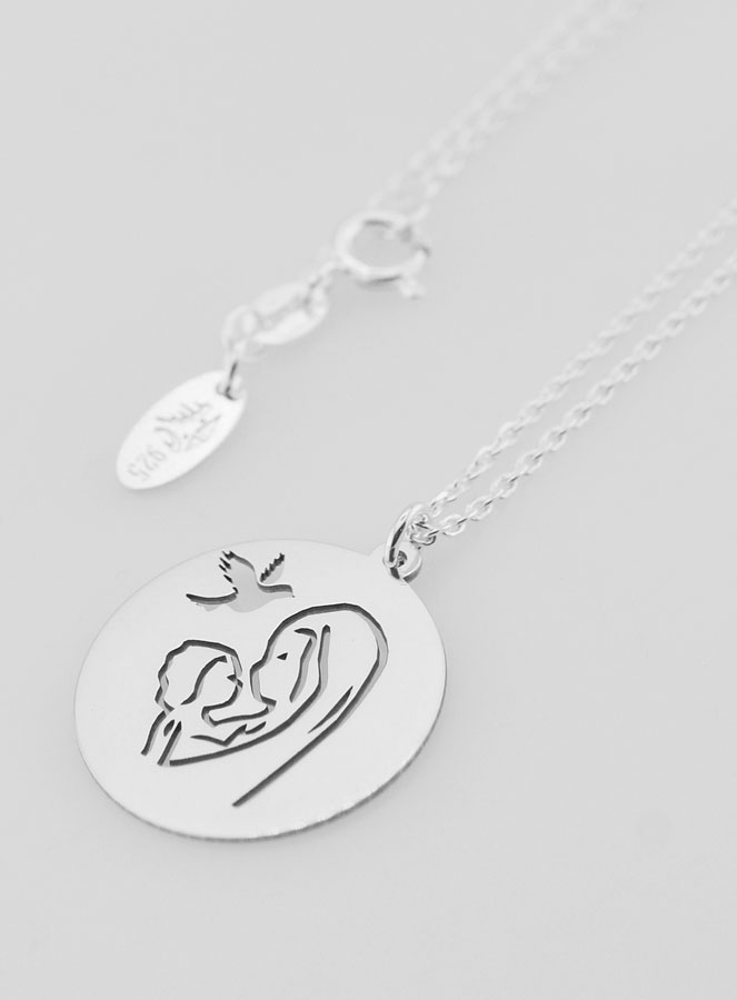 Collier Religieux Vierge à l'Enfant & Colombe - Argent 925/1000 (pic 1)