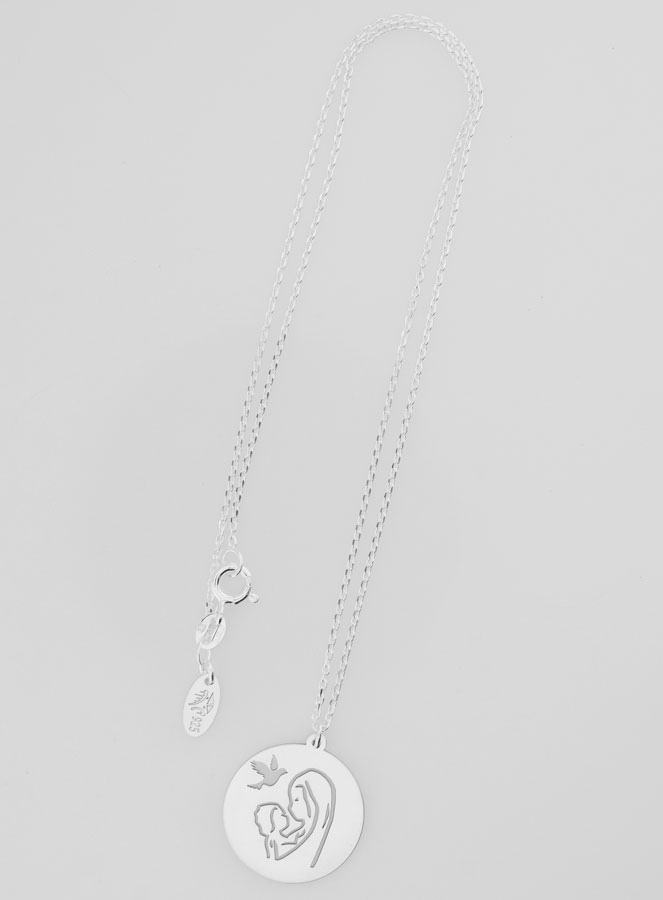 Collier Religieux Vierge à l'Enfant & Colombe - Argent 925/1000 (pic 2)