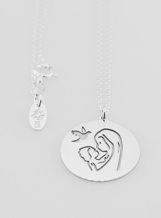 Collier Religieux Vierge à l'Enfant & Colombe - Argent 925/1000 (pic 3)