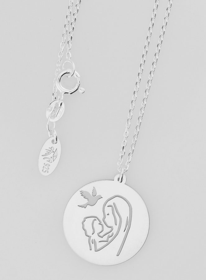 Collier Religieux Vierge à l'Enfant & Colombe - Argent 925/1000 (pic 4)