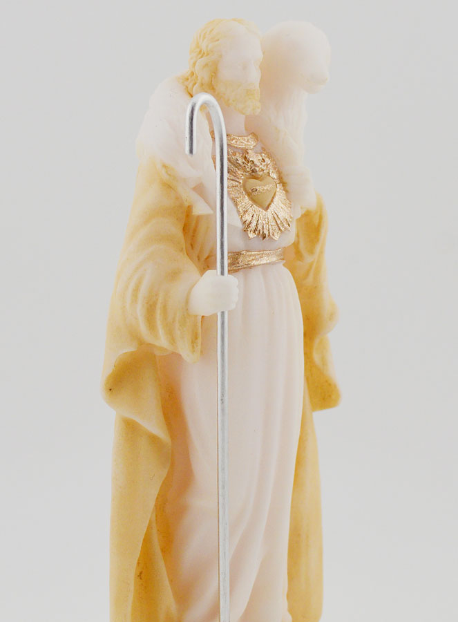 Statue Religieuse Christ bon Pasteur en Albâtre Beige et Or - 12cm (pic 3)