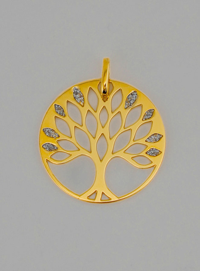 Médaille en Or Arbre de Vie Ajouré Pailleté - 16mm (pic 1)