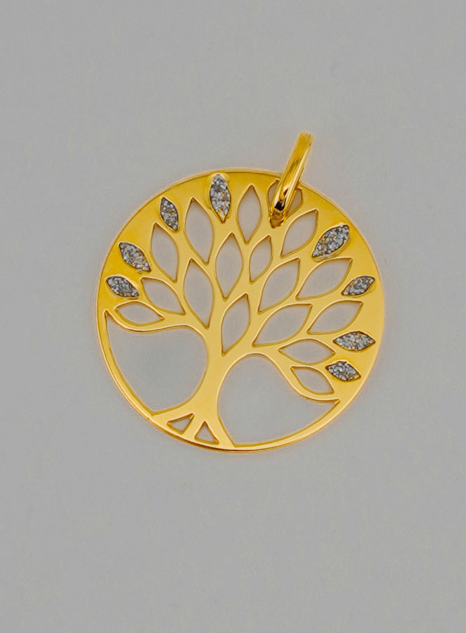 Médaille en Or Arbre de Vie Ajouré Pailleté - 16mm (pic 2)