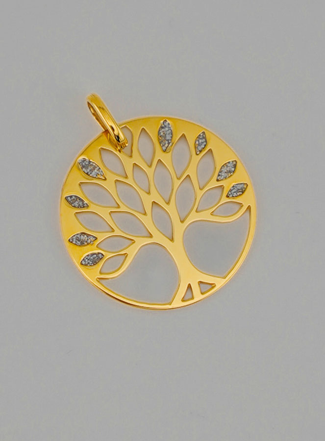 Médaille en Or Arbre de Vie Ajouré Pailleté - 16mm (pic 3)