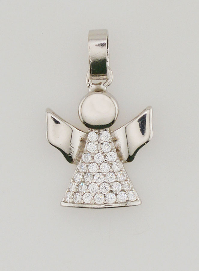 Pendentif Ange-Gardien en Argent et Zirconiums - 15 mm (pic 1)