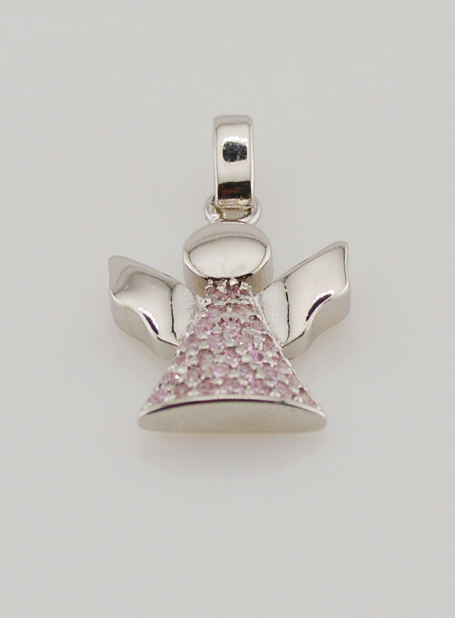 Pendentif Ange-Gardien en Argent et Zircons Roses - 15 mm (pic 2)