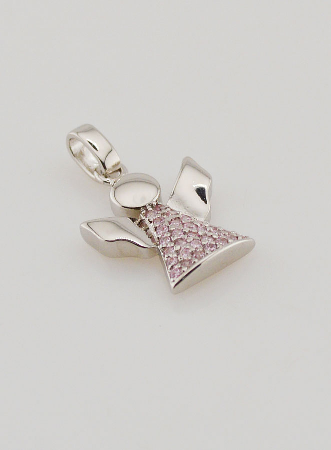 Pendentif Ange-Gardien en Argent et Zircons Roses - 15 mm (pic 3)