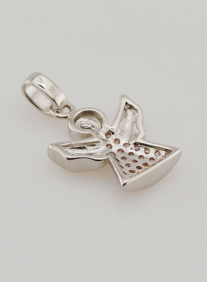 Pendentif Ange-Gardien en Argent et Zircons Roses - 15 mm (pic 4)