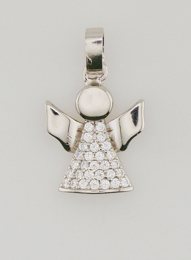 Médaille de Baptême Ange-Gardien Argent et Zircons - 15 mm (pic 1)