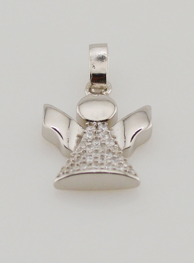 Médaille de Baptême Ange-Gardien Argent et Zircons - 15 mm (pic 2)