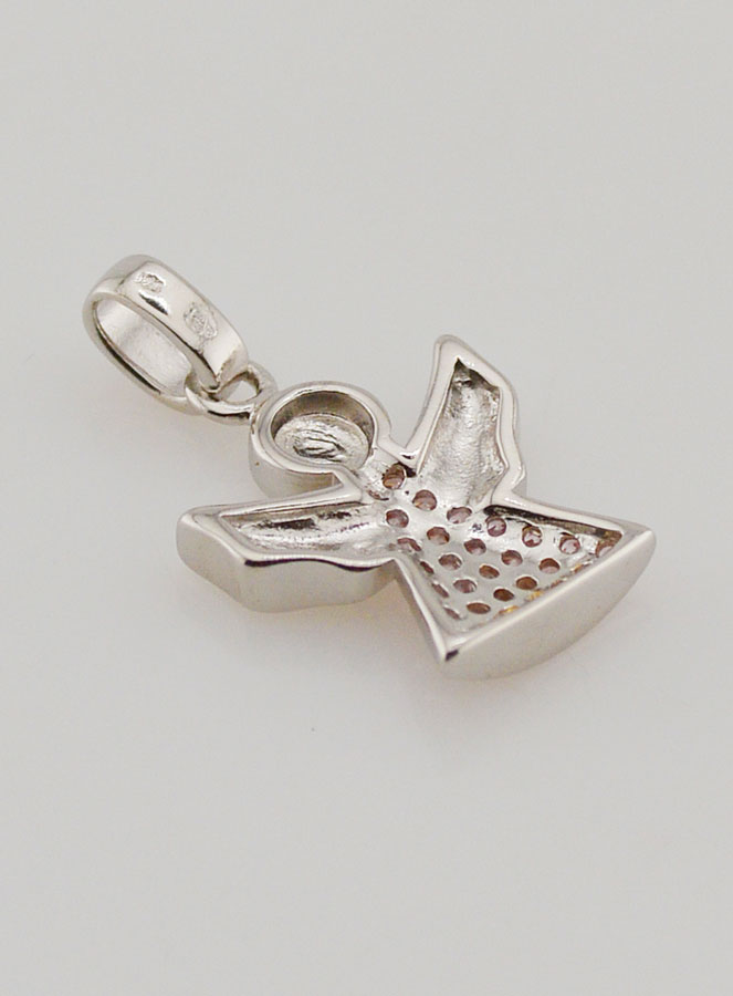 Médaille de Baptême Ange-Gardien Argent et Zircons Roses - 15 mm (pic 4)