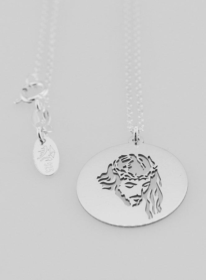 Médaille + Chaîne en Argent - Jésus Christ 20mm (pic 3)