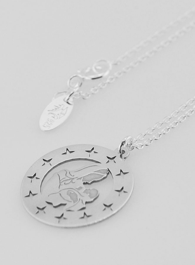 Collier Religieux Vierge à l'Enfant Etoilée en Argent 20mm (pic 1)