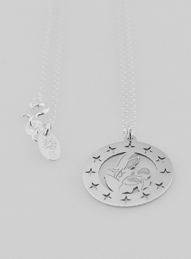 Collier Religieux Vierge à l'Enfant Etoilée en Argent 20mm (pic 3)