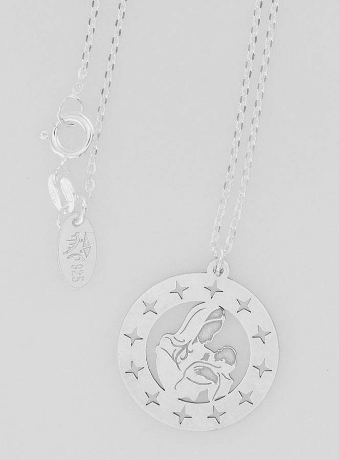Collier Religieux Vierge à l'Enfant Etoilée en Argent 20mm (pic 4)