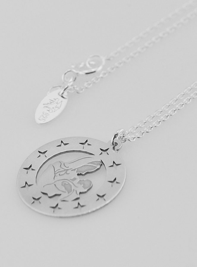 Médaille en Argent + Chaine Vierge à l'Enfant Etoilée 20mm (pic 1)