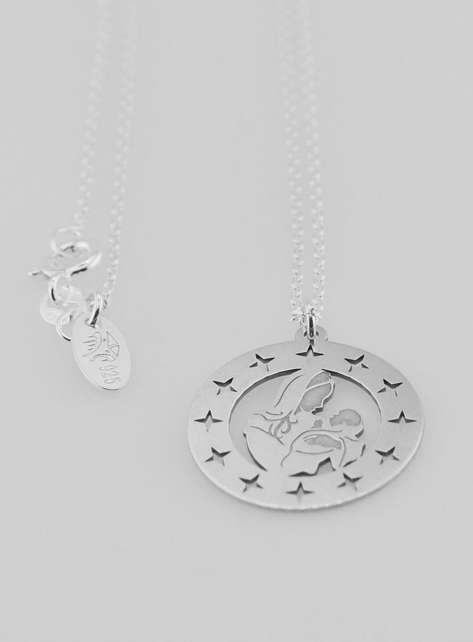Médaille en Argent + Chaine Vierge à l'Enfant Etoilée 20mm (pic 3)