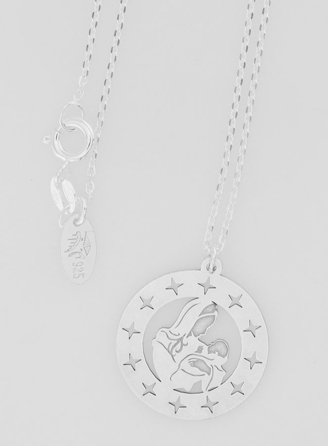 Médaille en Argent + Chaine Vierge à l'Enfant Etoilée 20mm (pic 4)