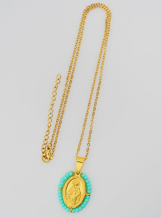 Collier Religieux & Médaille Miraculeuse - Perles Turquoises (pic 2)