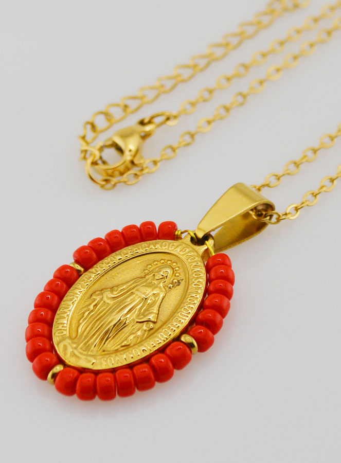 Médaille Miraculeuse + Chaîne - Perles Rouges (pic 1)