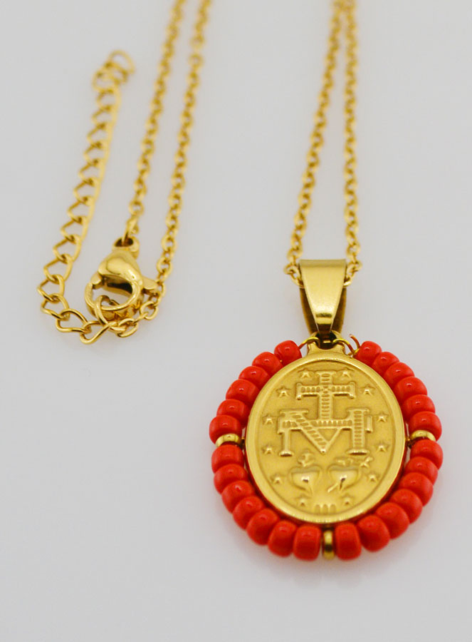 Médaille Miraculeuse + Chaîne - Perles Rouges (pic 4)