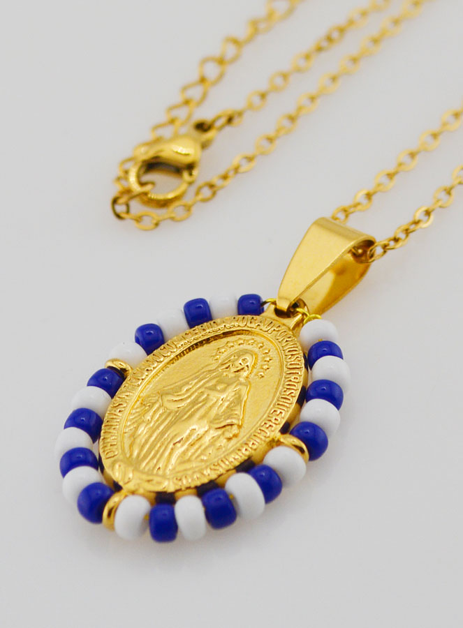 Médaille Miraculeuse + Chaîne - Perles Marinière (pic 1)