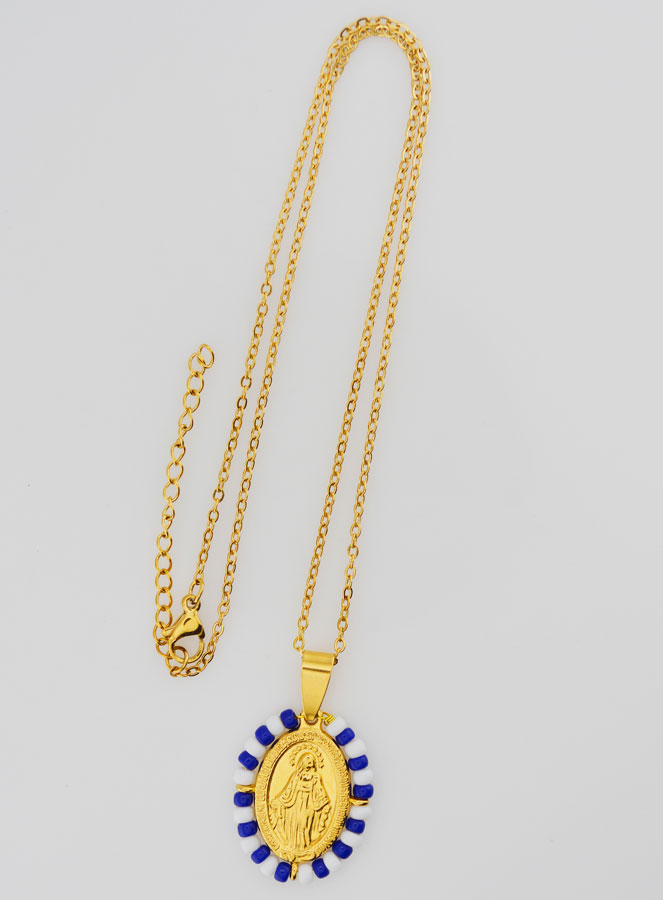 Médaille Miraculeuse + Chaîne - Perles Marinière (pic 2)