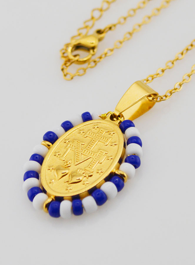 Médaille Miraculeuse + Chaîne - Perles Marinière (pic 3)