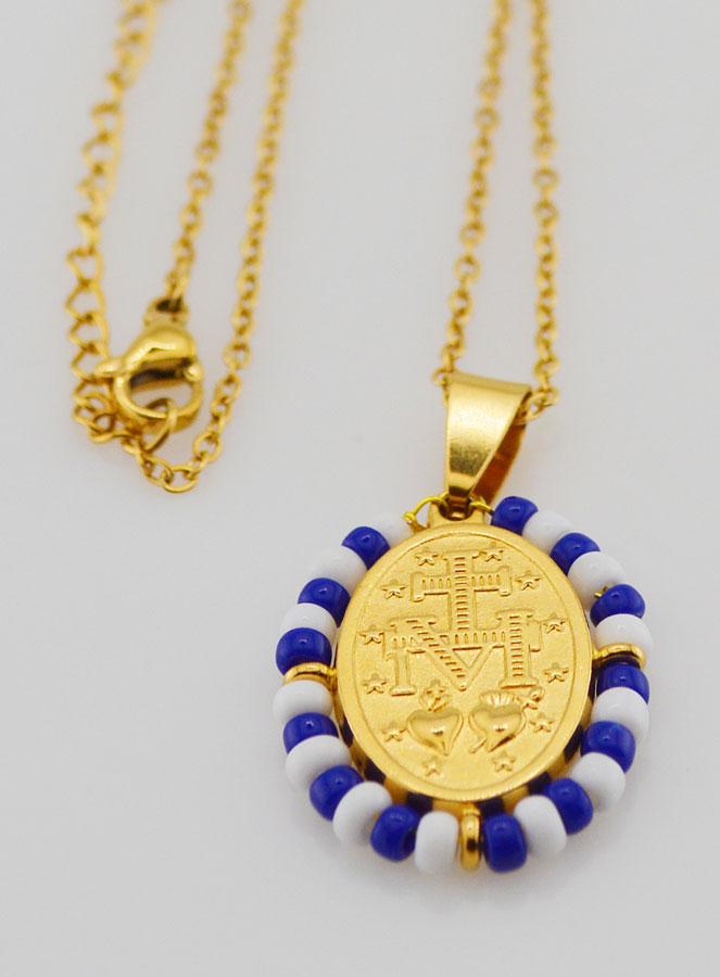 Médaille Miraculeuse + Chaîne - Perles Marinière (pic 4)