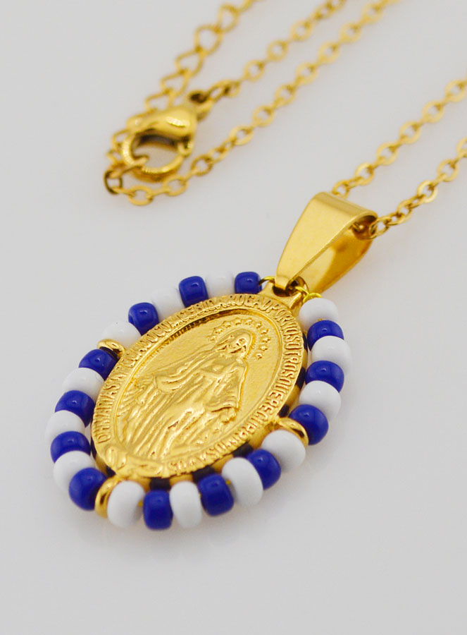 Collier Religieux & Médaille Miraculeuse - Perles Marinière (pic 1)