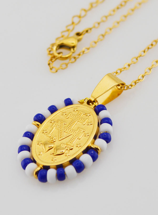 Collier Religieux & Médaille Miraculeuse - Perles Marinière (pic 3)