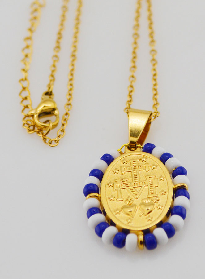 Collier Religieux & Médaille Miraculeuse - Perles Marinière (pic 4)