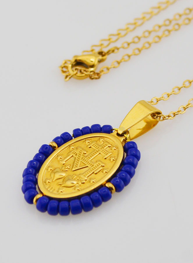 Médaille Miraculeuse + Chaîne - Perles Bleu Marine (pic 3)