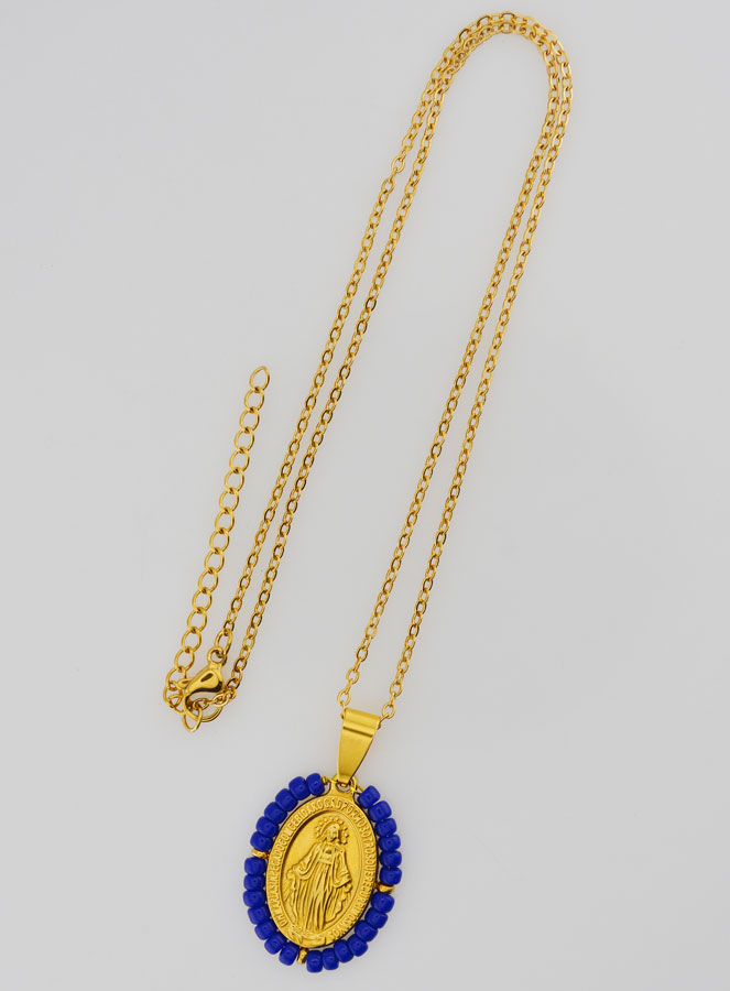 Collier Religieux & Médaille Miraculeuse - Perles Marine (pic 2)
