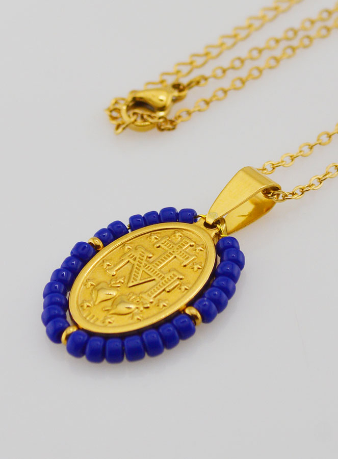 Collier Religieux & Médaille Miraculeuse - Perles Marine (pic 3)