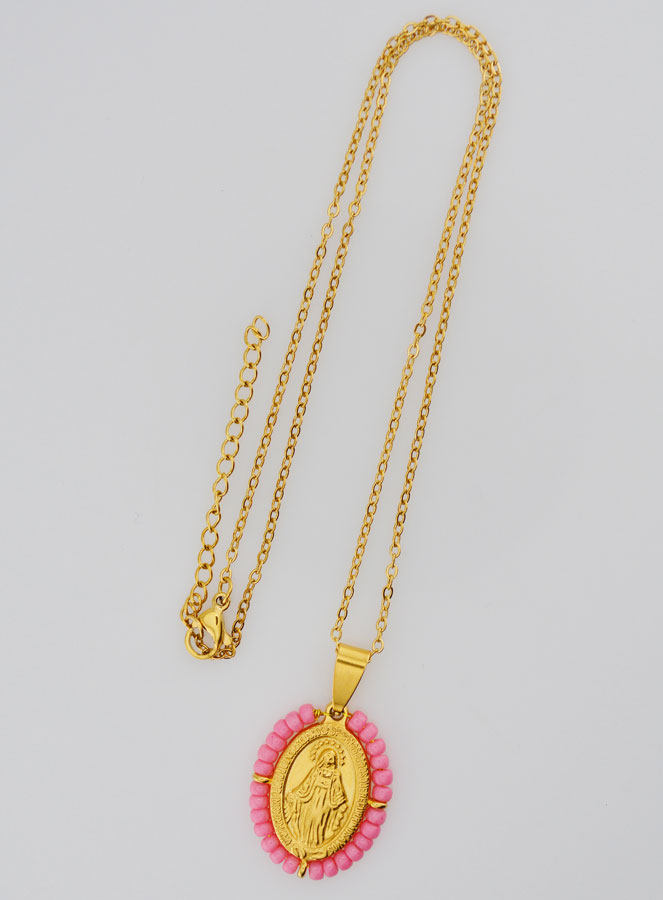 Collier Religieux & Médaille Miraculeuse - Perles Roses (pic 2)