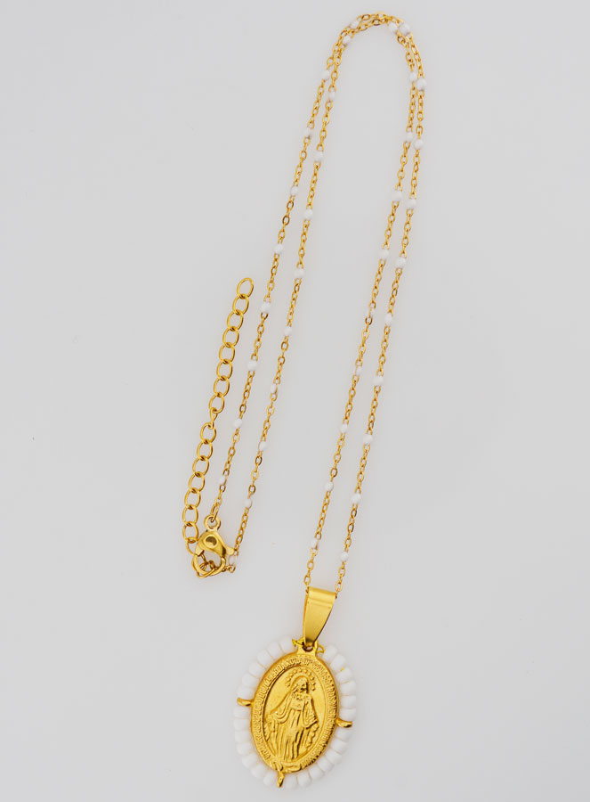 Médaille Miraculeuse Perlée + Chaîne Perles Blanches (pic 4)