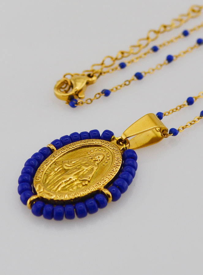 Collier Religieux Perlé & Médaille Miraculeuse - Marine (pic 1)