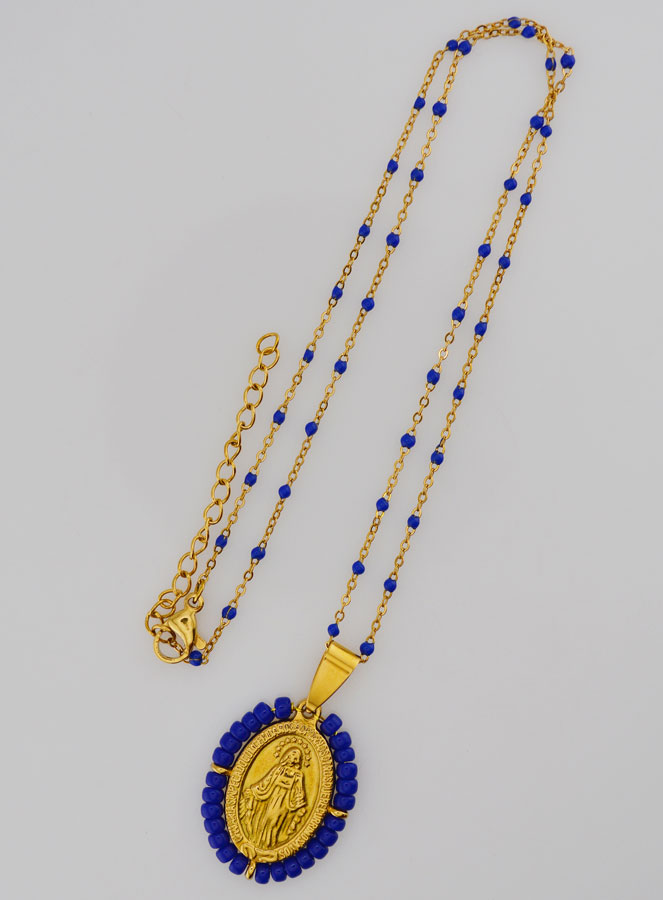 Collier Religieux Perlé & Médaille Miraculeuse - Marine (pic 4)