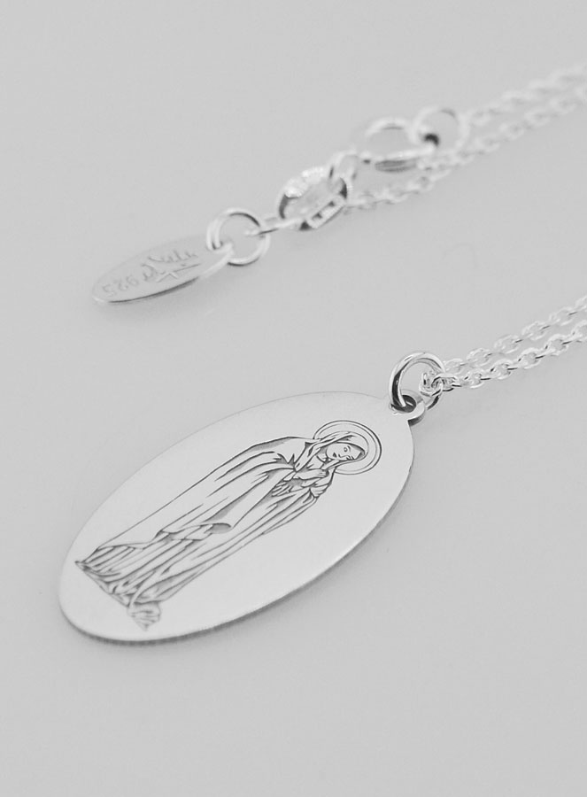 Médaille Vierge Marie + Chaîne - Argent Massif (pic 1)