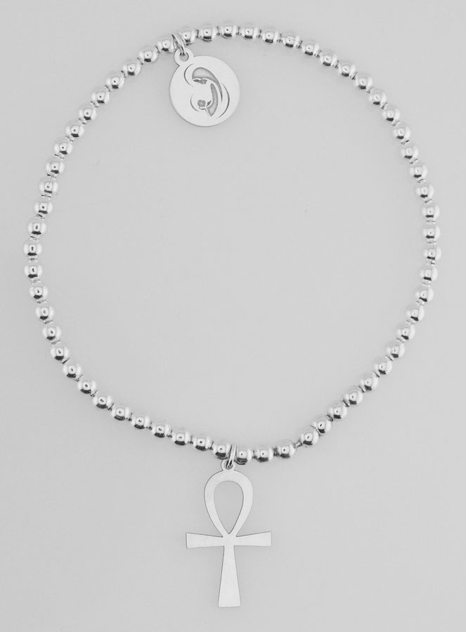 Bracelet Boule en Argent - Croix Egyptienne & Vierge à l'Enfant (pic 1)