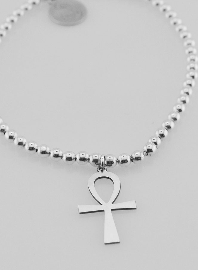 Bracelet Boule en Argent - Croix Egyptienne & Vierge à l'Enfant (pic 2)
